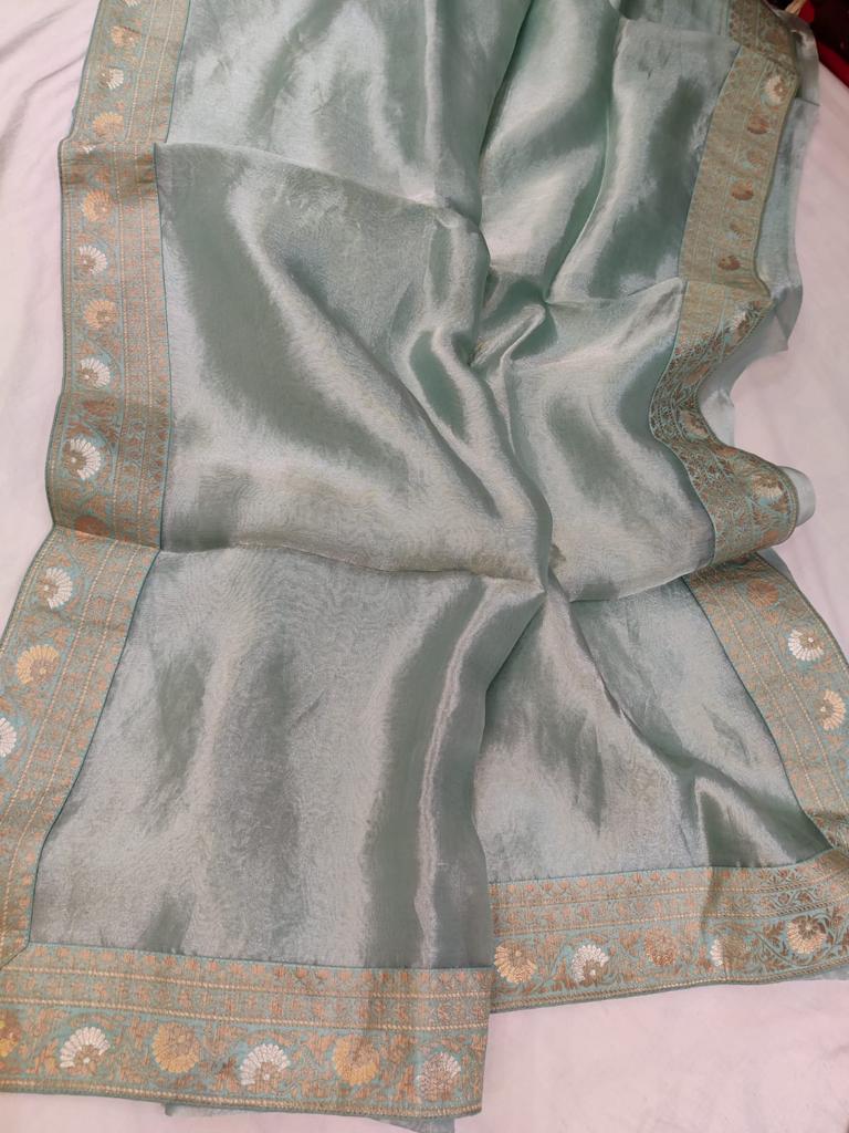 Metallic tissue organza saree - Saffronfashionindia