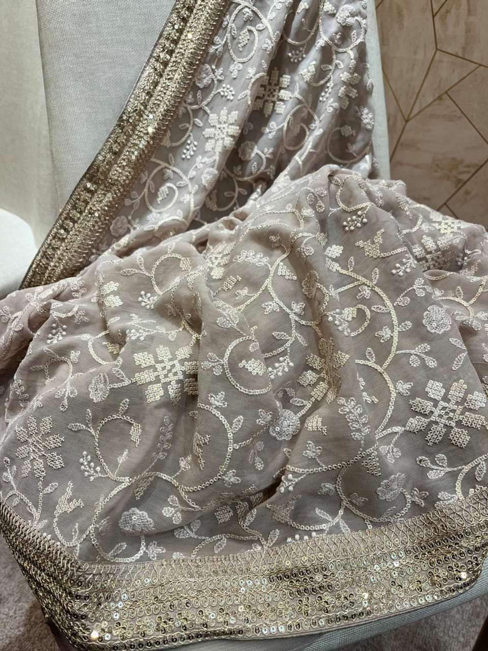 Nimil Chikankari gorgette saree - Saffronfashionindia