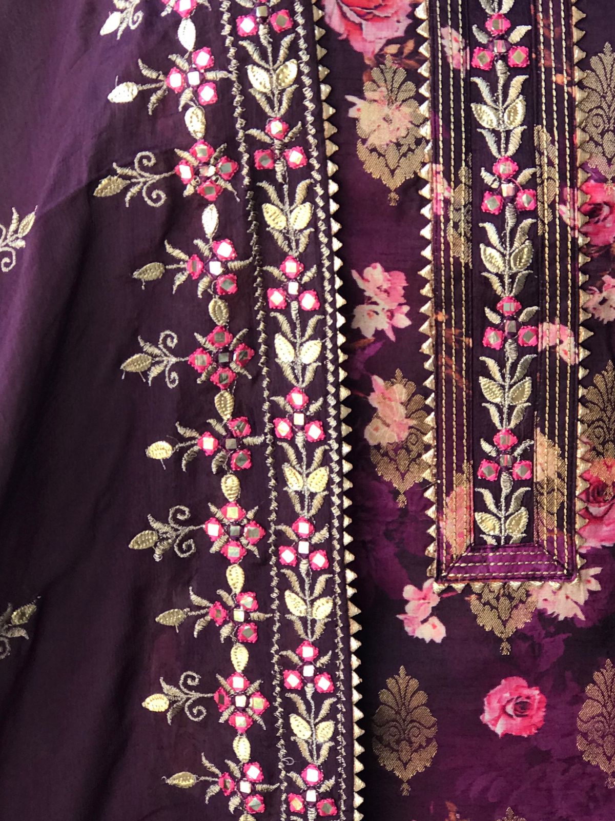 Floral silk salwar suit - Saffronfashionindia