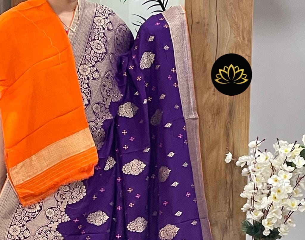 Indian banarsi gorgette saree/khaddi gorgette saree - Saffronfashionindia