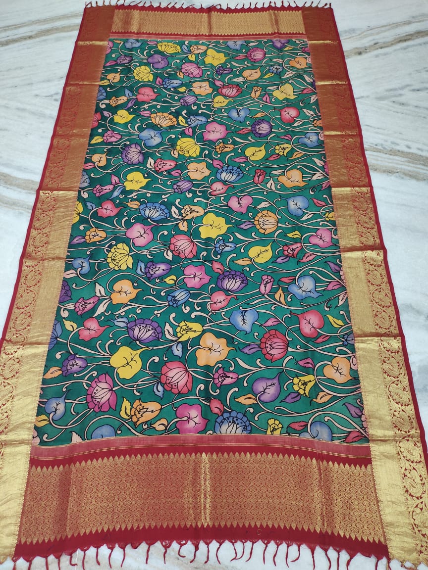 Rivaz pen Kalamkari dupatta - Saffronfashionindia