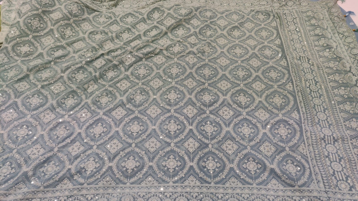 Shaded Chikankari saree/gorgette saree - Saffronfashionindia