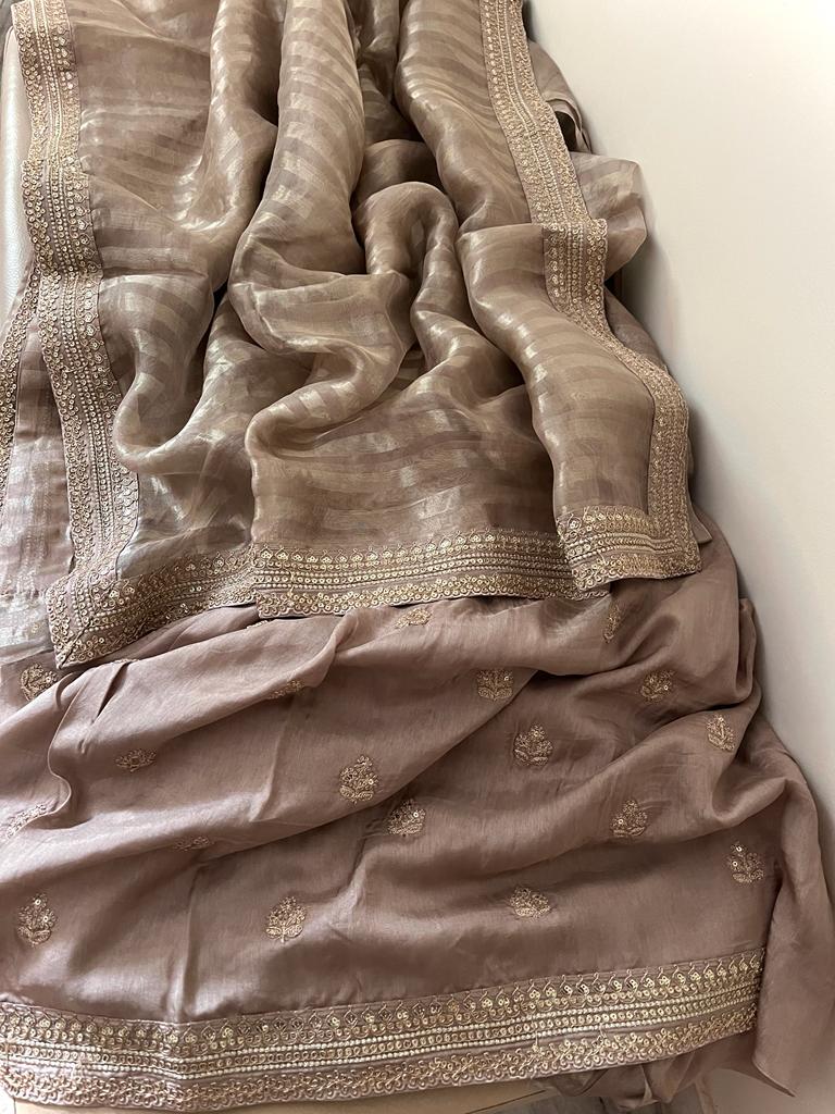 Neshina striped weaving organza saree - Saffronfashionindia