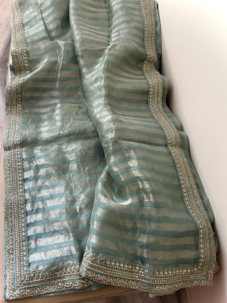 Neshina striped weaving organza saree - Saffronfashionindia