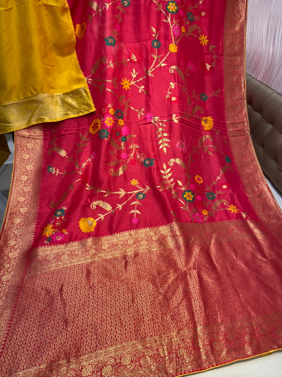 Naveli Meenakari silk sari - Saffronfashionindia