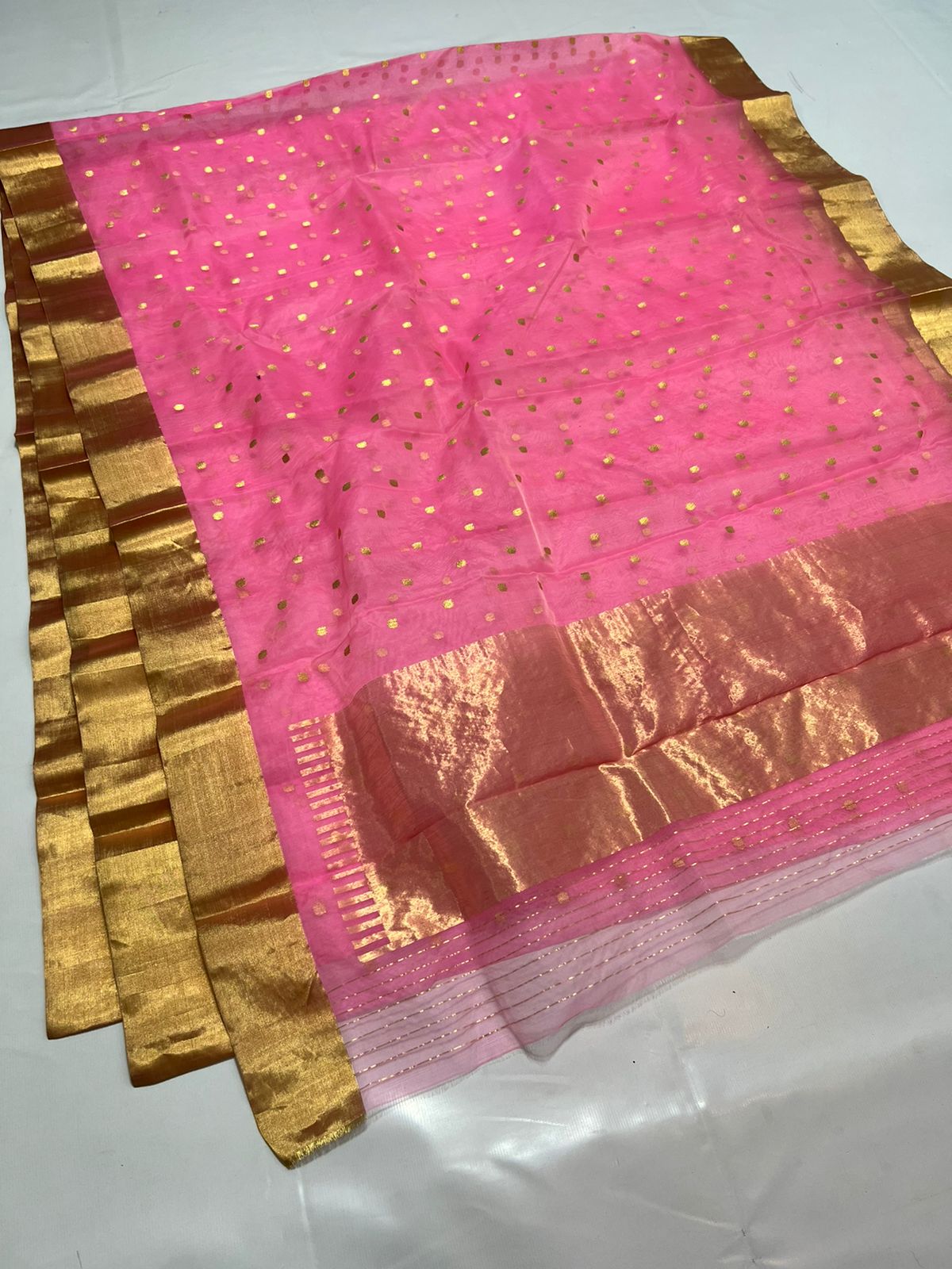 Pinakha Chanderi pink saree - Saffronfashionindia