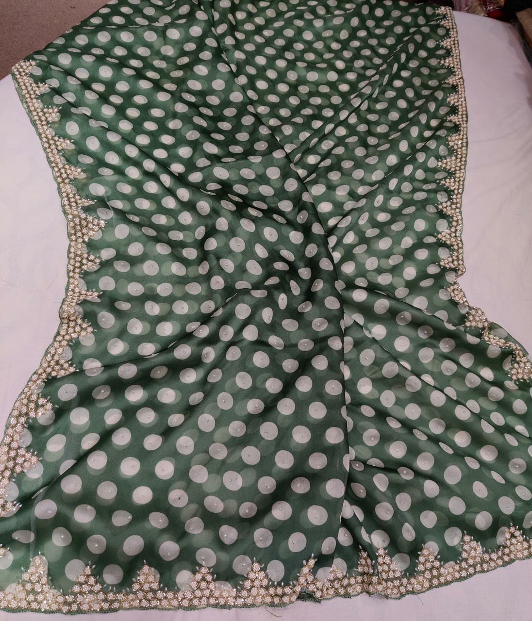 Polka dot inspired organza saree - Saffronfashionindia