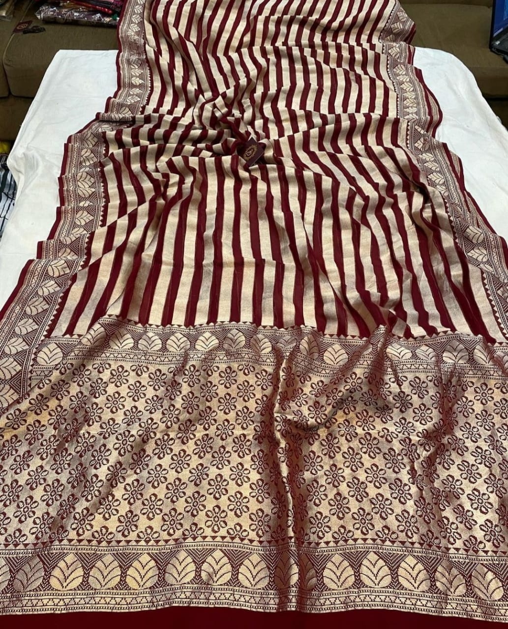 Beautiful striped gorgette saree - Saffronfashionindia