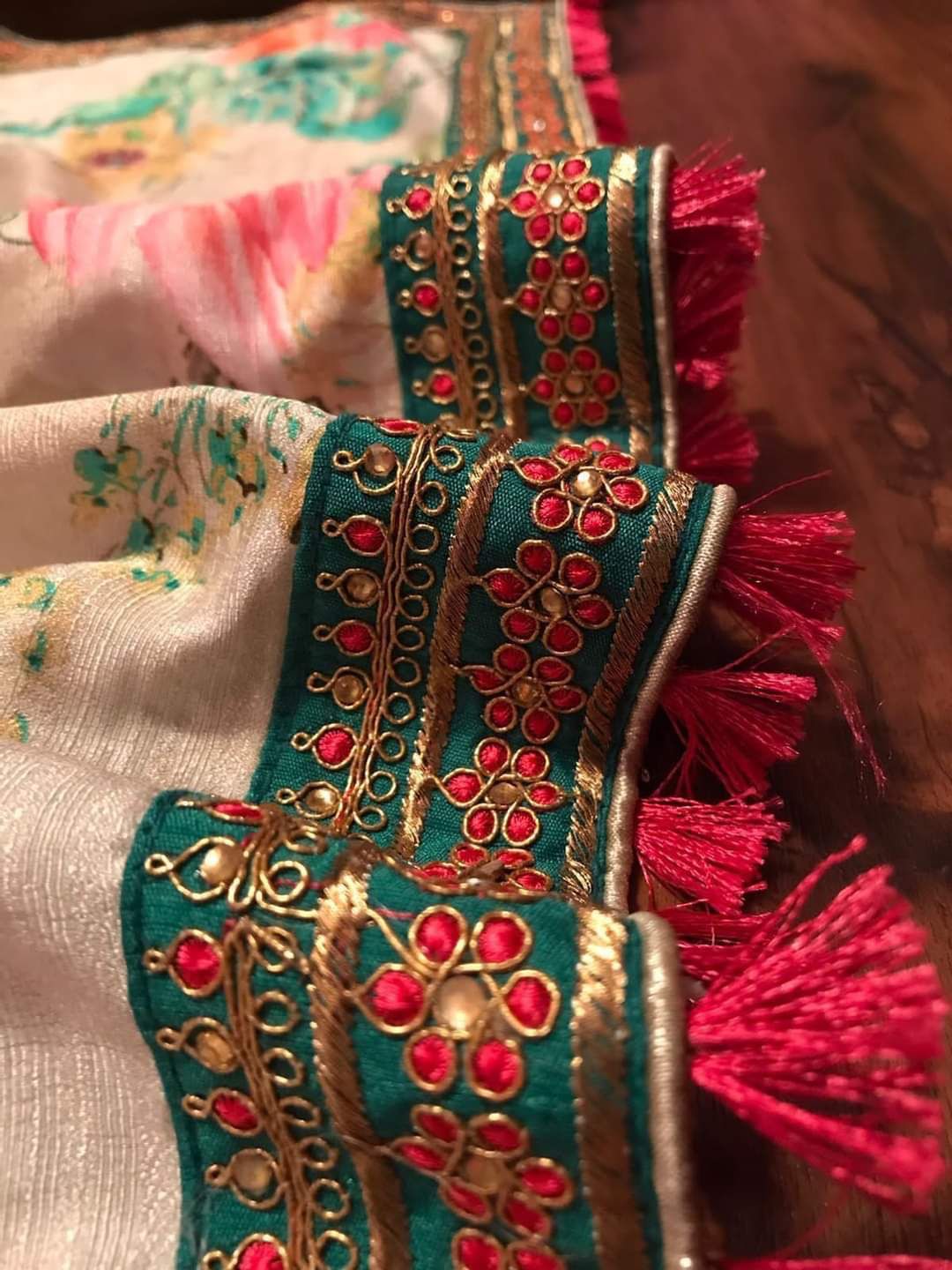 Floral Russian silk crepe saree - Saffronfashionindia
