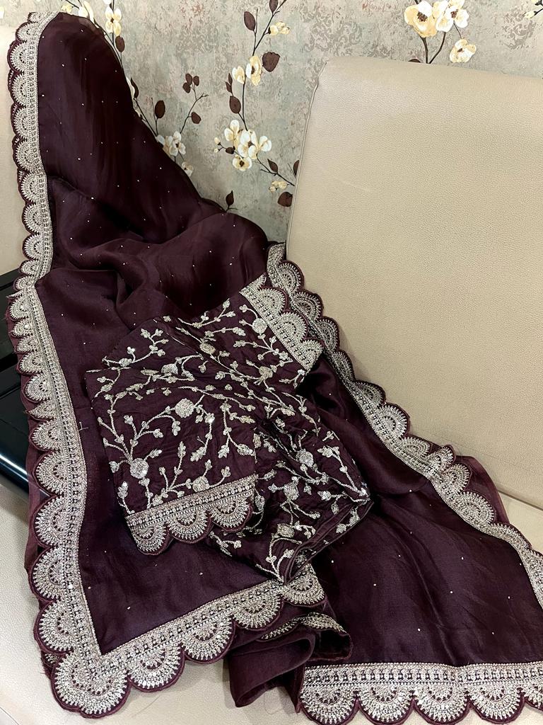 Betty scalloped organza saree - Saffronfashionindia