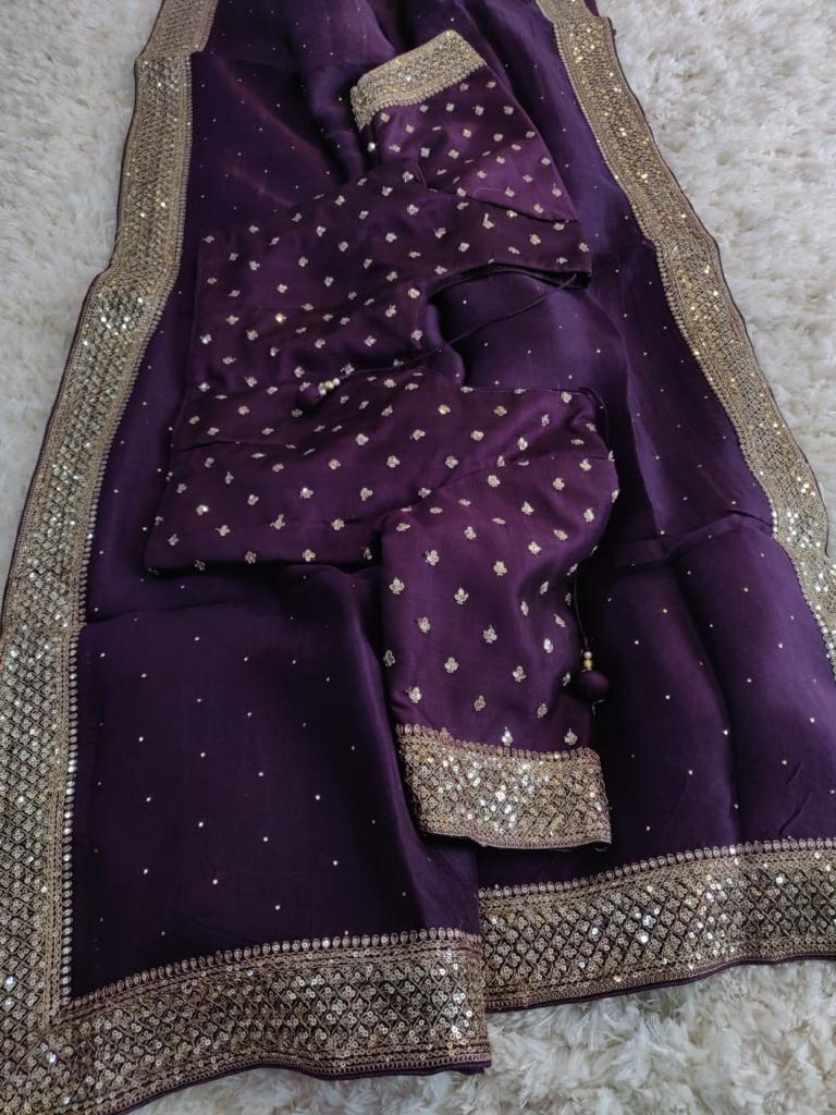 Purple organza saree/partywear sari - Saffronfashionindia