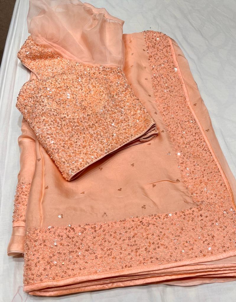 Posh organza sequins saree - Saffronfashionindia