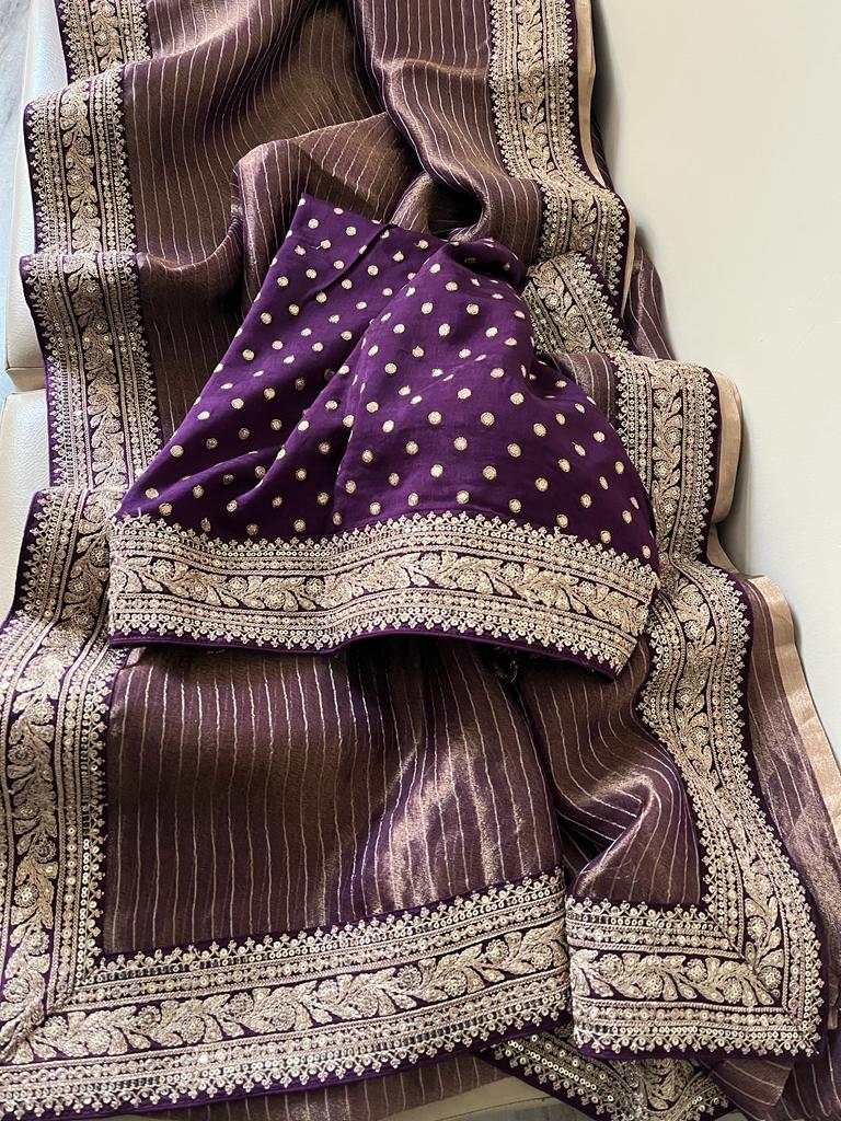 Tissue striped saree - Saffronfashionindia