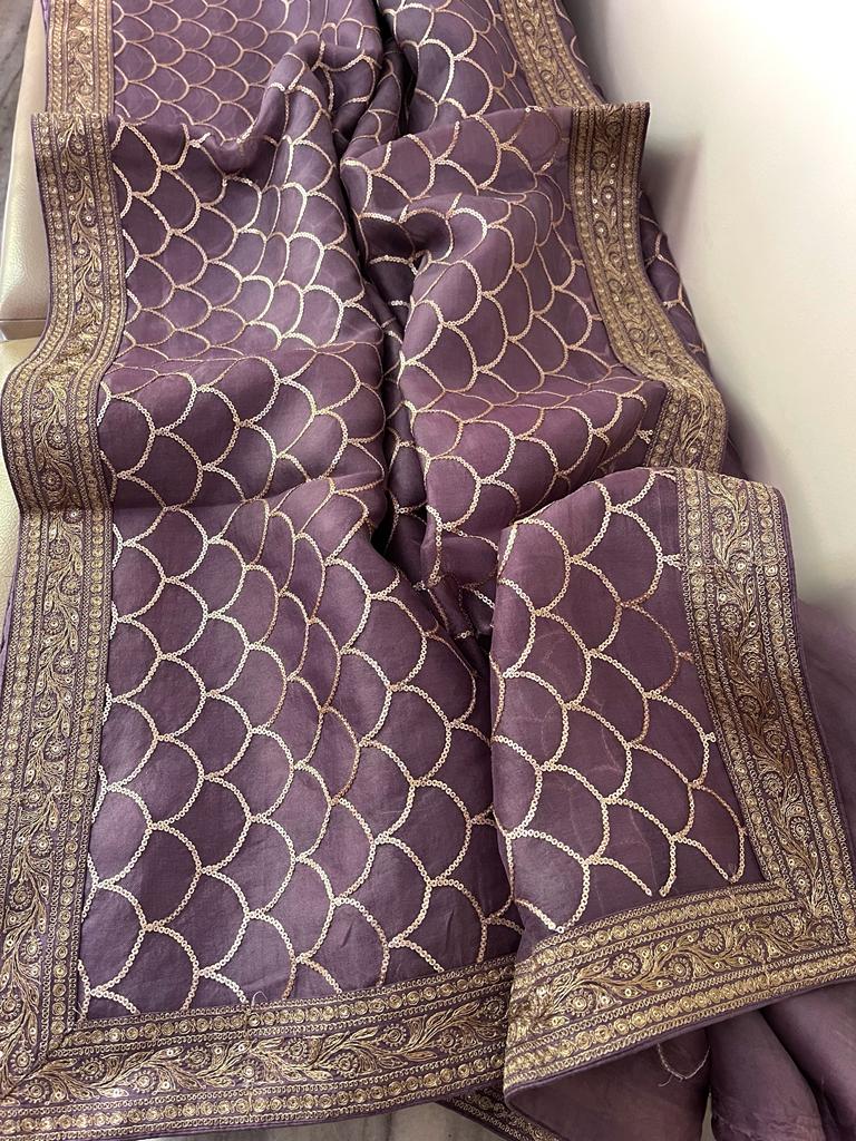Nishabd organza sequence saree - Saffronfashionindia