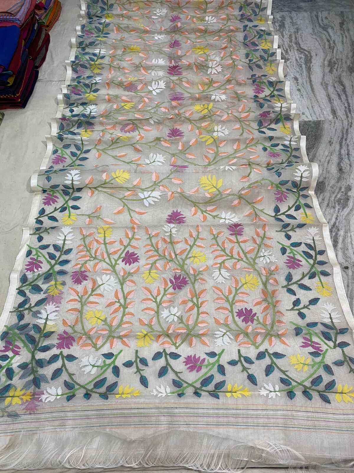 Geetanjali muslin jamdani saree - Saffronfashionindia