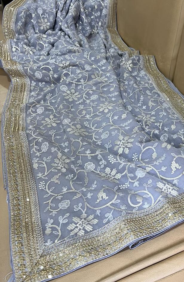 Nimil Chikankari gorgette saree - Saffronfashionindia