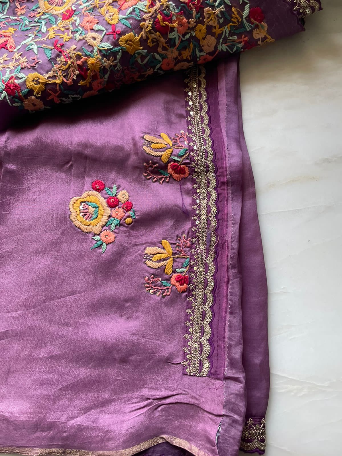 Lavender inspired organza saree/embroidered saree/sari - Saffronfashionindia