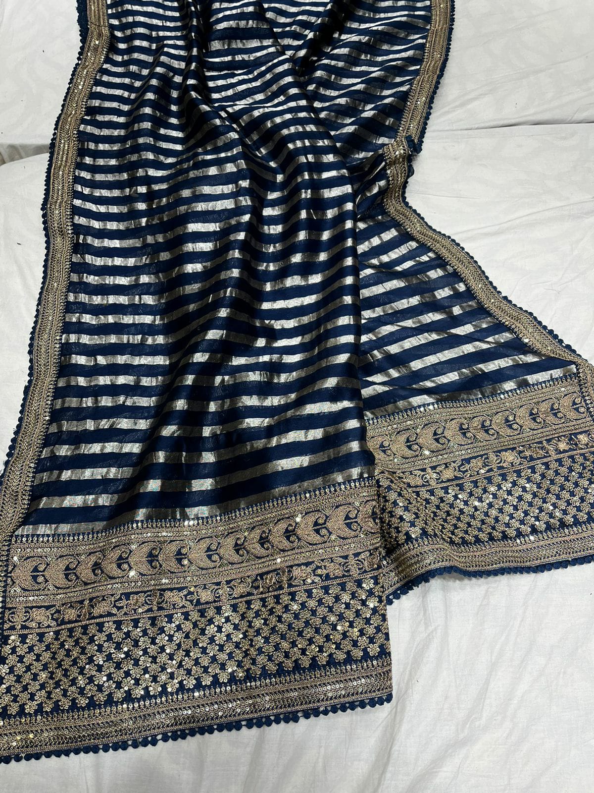 Striped zari inspired saree - Saffronfashionindia