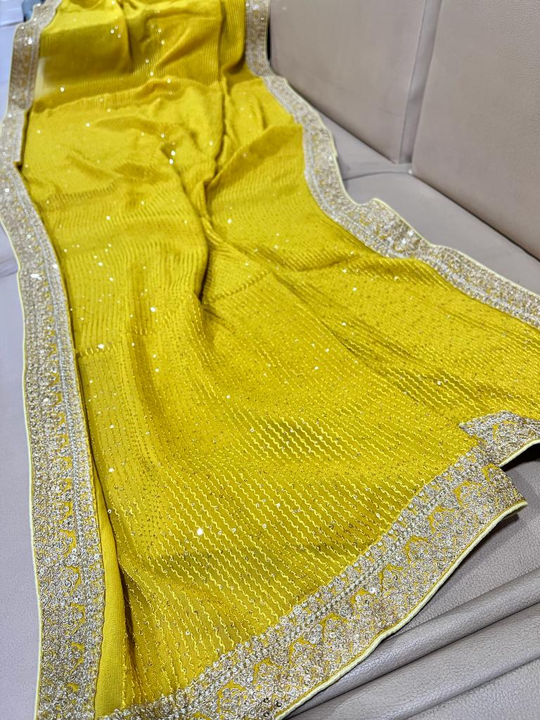 Gulzaar sequence gorgette saree - Saffronfashionindia