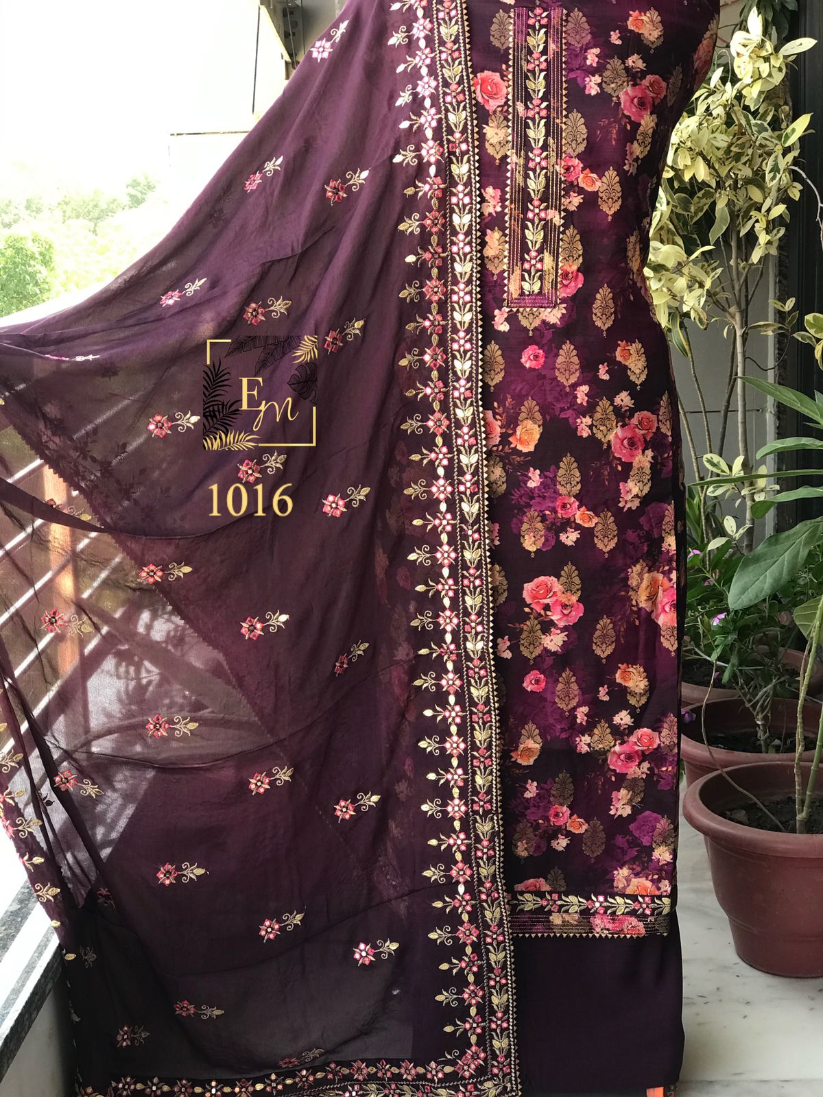 Floral silk salwar suit - Saffronfashionindia