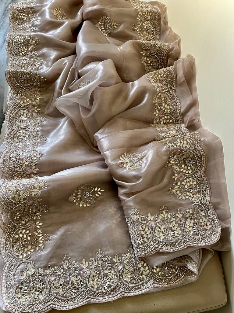 Gottapatti tissue organza saree - Saffronfashionindia