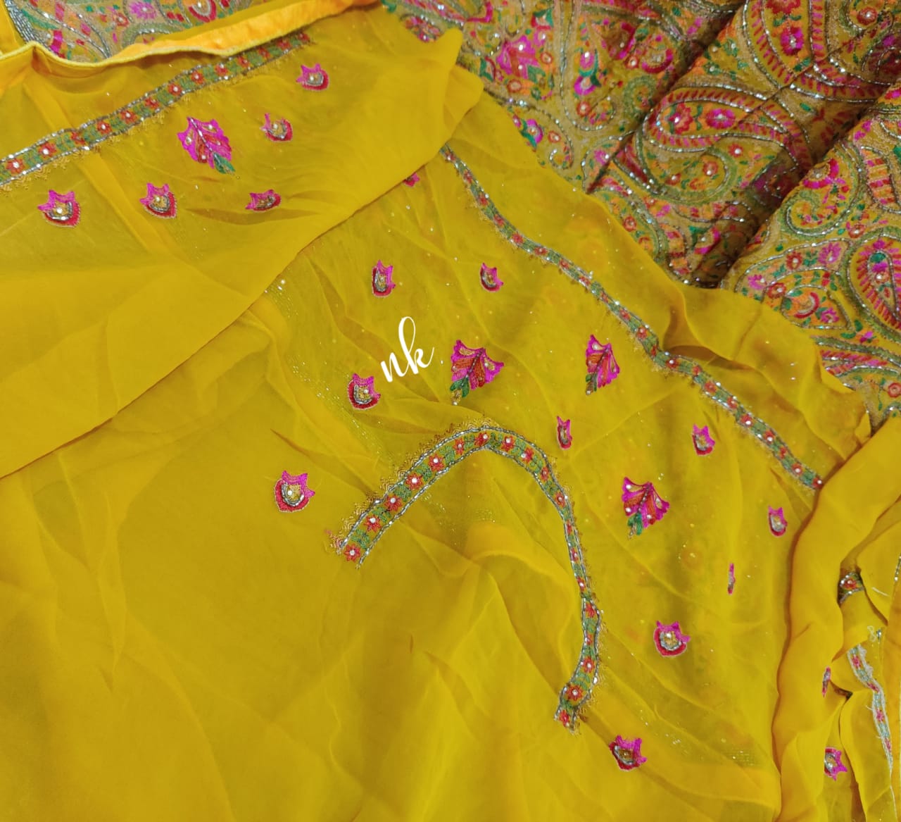 Kashmiri inspired gorgette saree - Saffronfashionindia