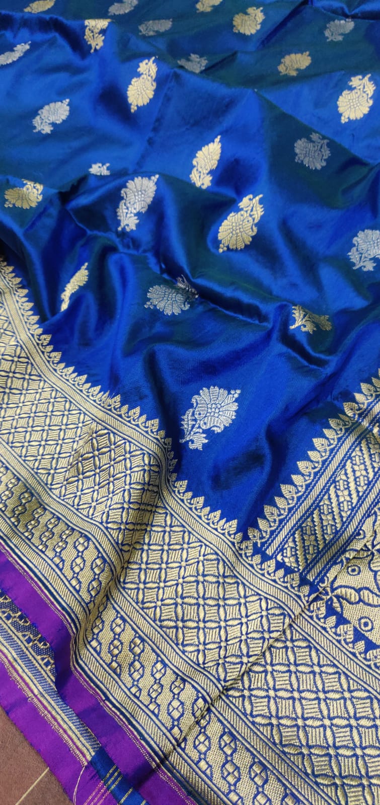 Royal Blue Katan silk dupatta/dupatta - Saffronfashionindia