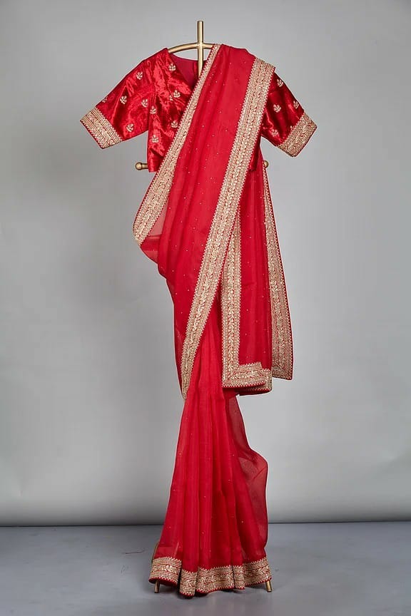 Velvet organza zardosi saree - Saffronfashionindia