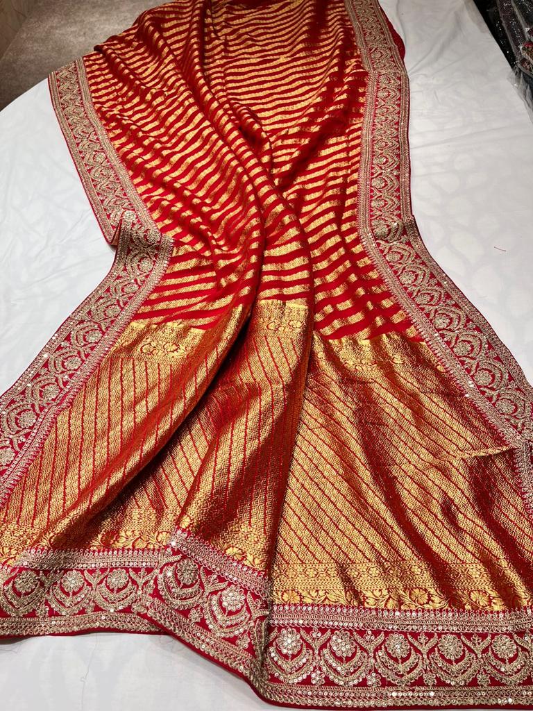 Lehariya inspired khaddi gorgette saree - Saffronfashionindia