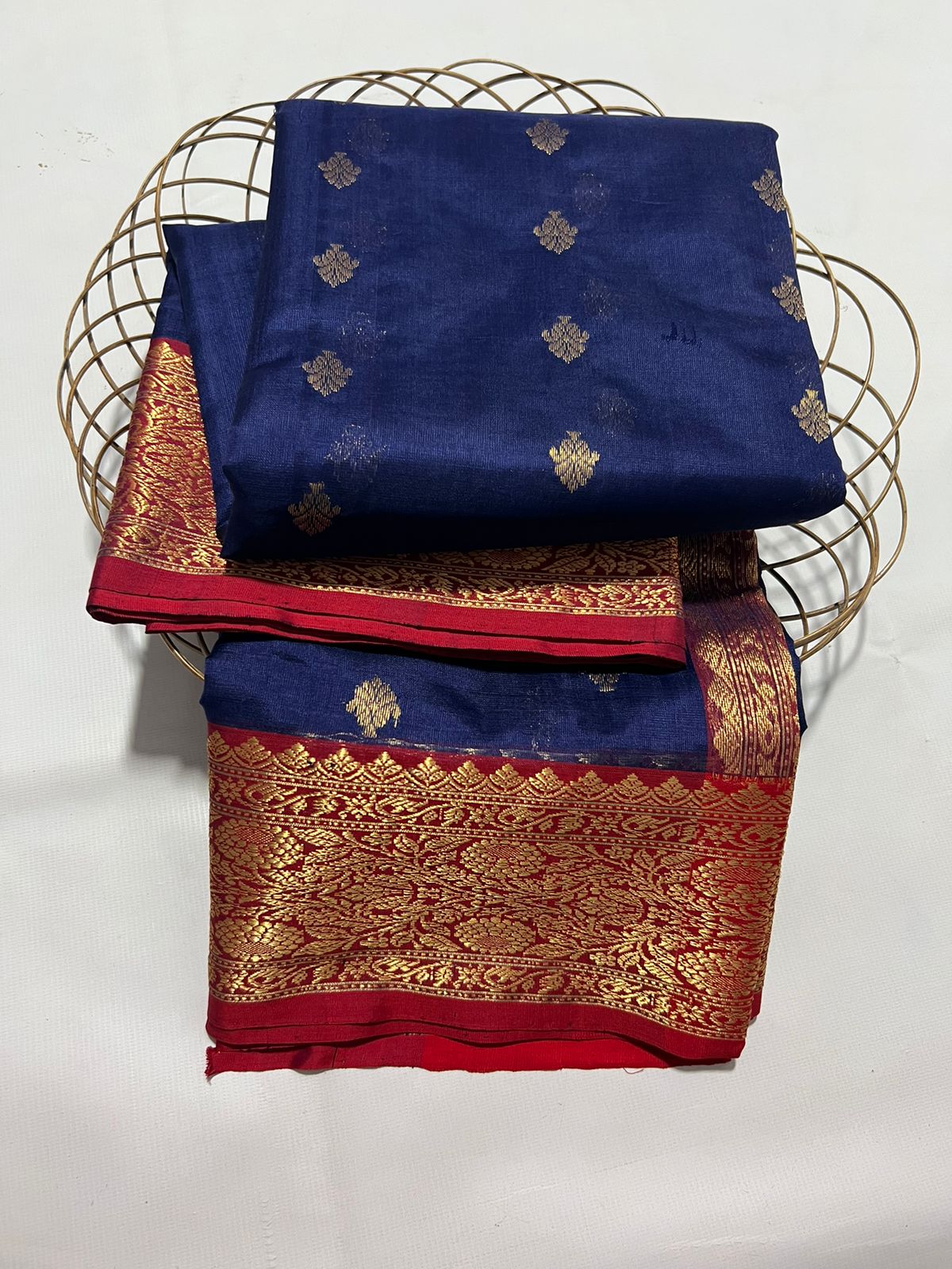 Royal blue Chanderi saree - Saffronfashionindia