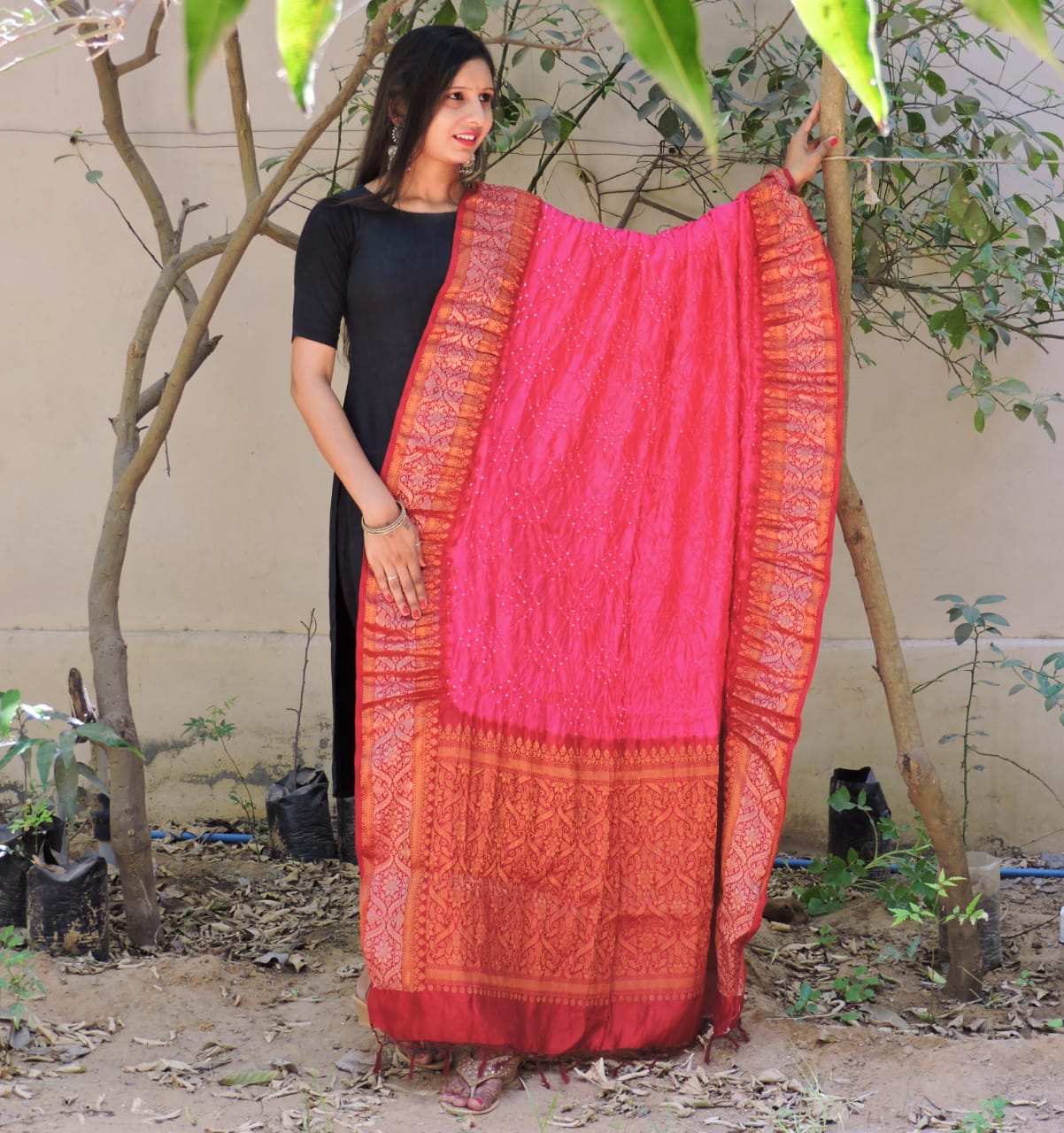 Rubia kanjivaram styled dupatta - Saffronfashionindia