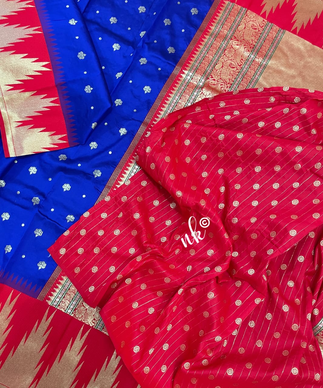 Women banarsi temple bordered saree - Saffronfashionindia