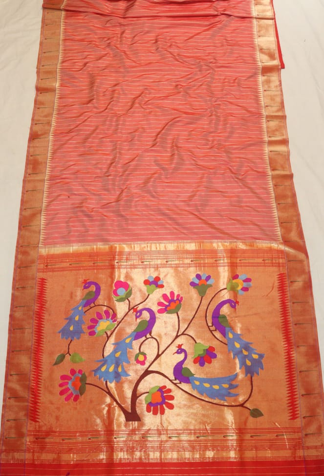Peach Paithani saree - Saffronfashionindia