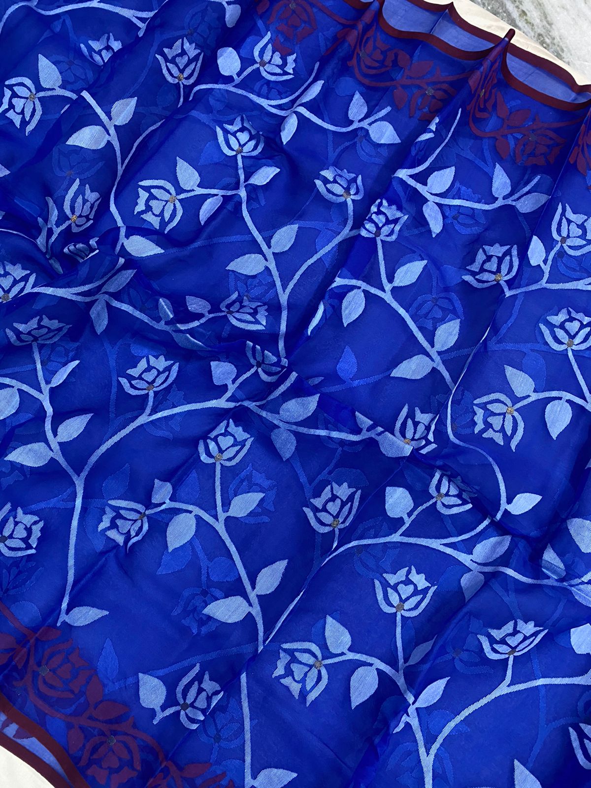 Vahida blue jamdani saree - Saffronfashionindia