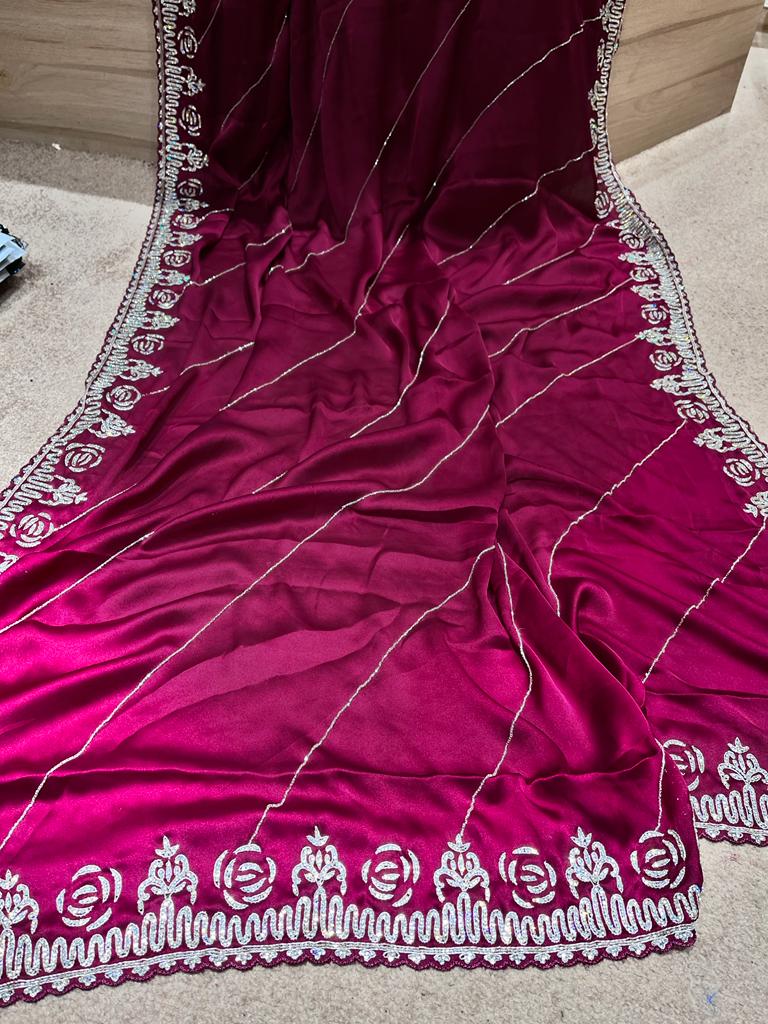 Avisha crepe zardosi saree - Saffronfashionindia