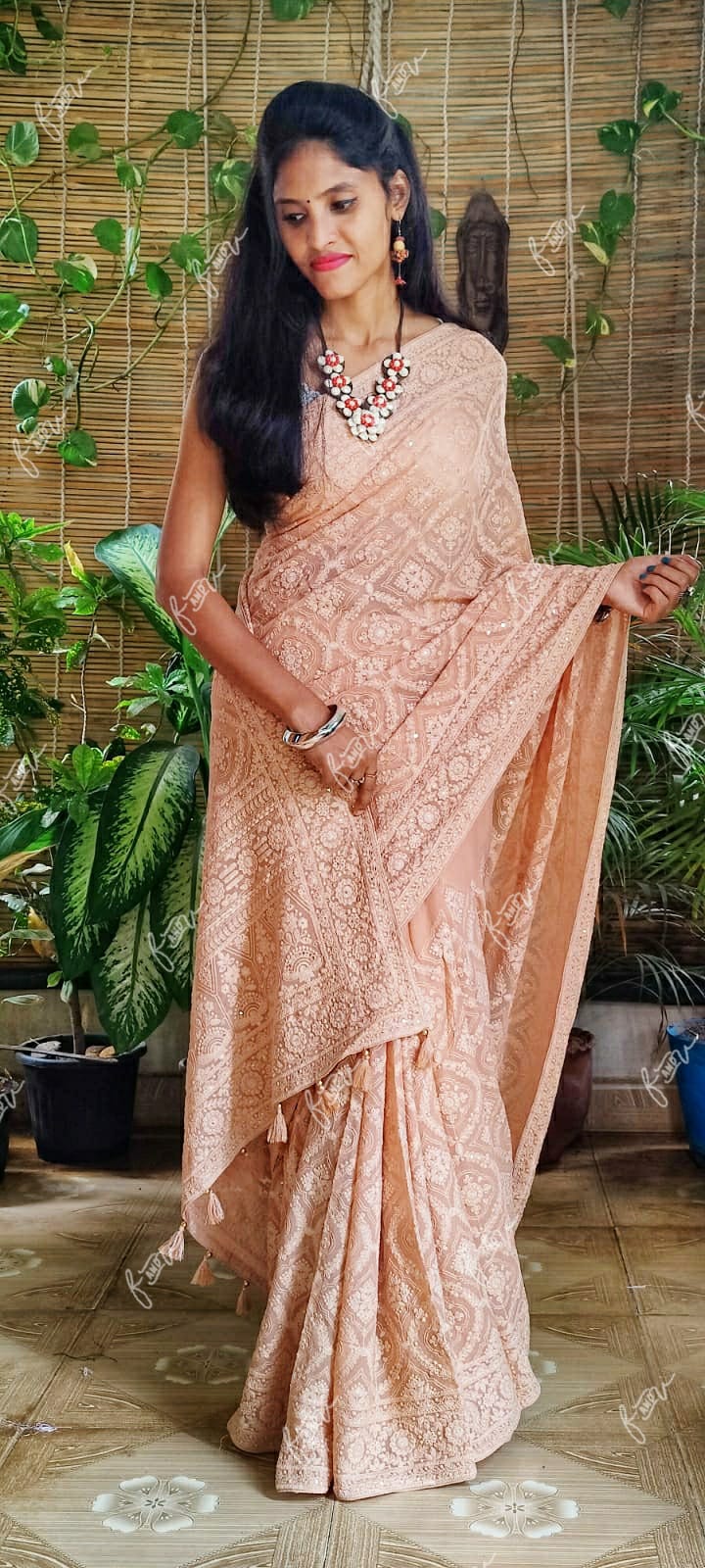 Kruti Chikankari Embroidery saree - Saffronfashionindia
