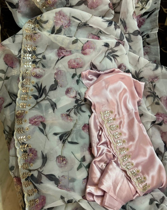 Summer organza floral saree - Saffronfashionindia