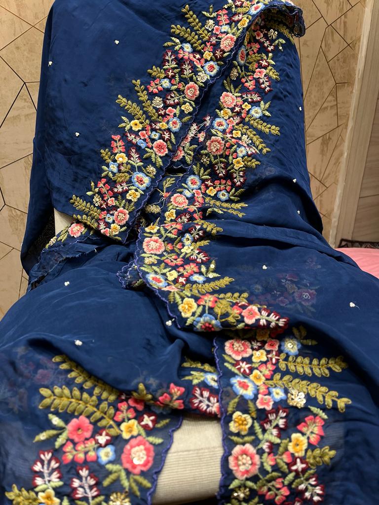 Tulips embroidered saree,,,,,organza saree - Saffronfashionindia