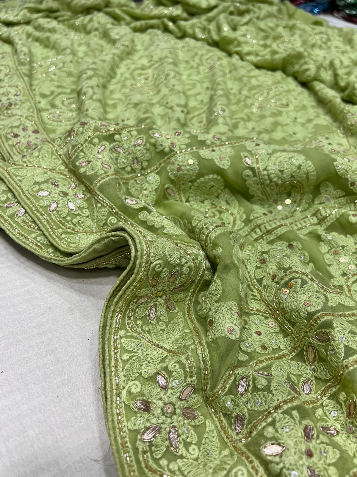Jinnah Chikankari gottapatti saree - Saffronfashionindia