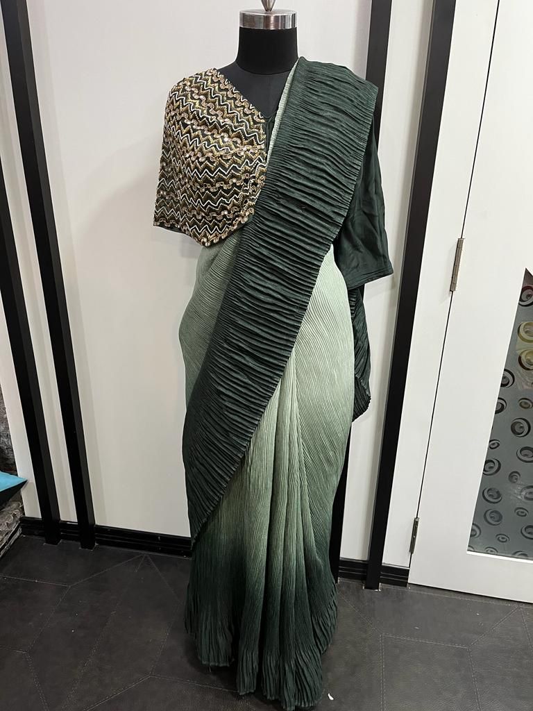 Fancy crushed lycra saree - Saffronfashionindia