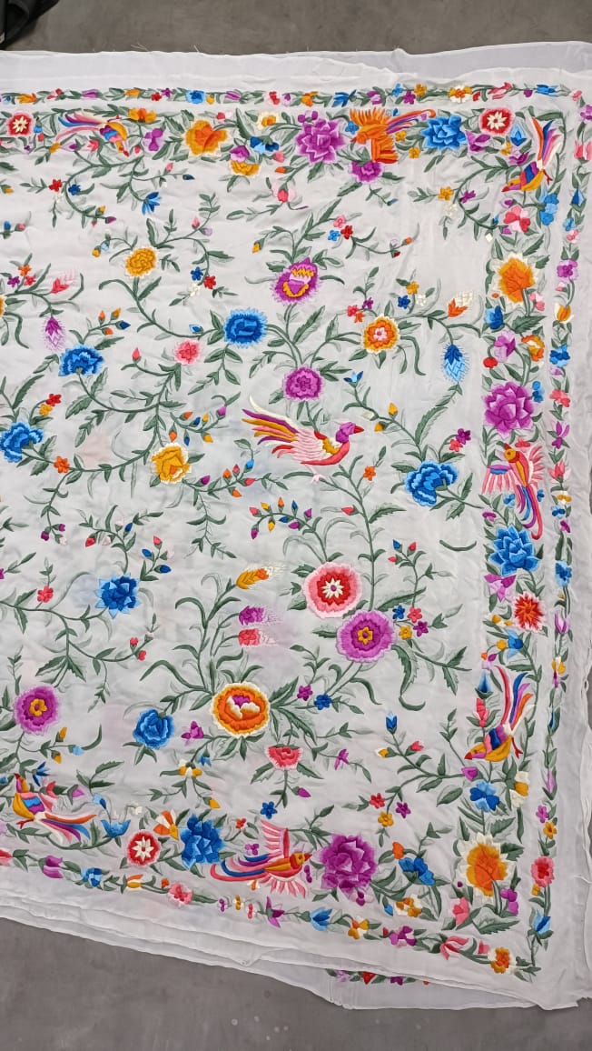 Suvedha crepe Parsi gara saree - Saffronfashionindia
