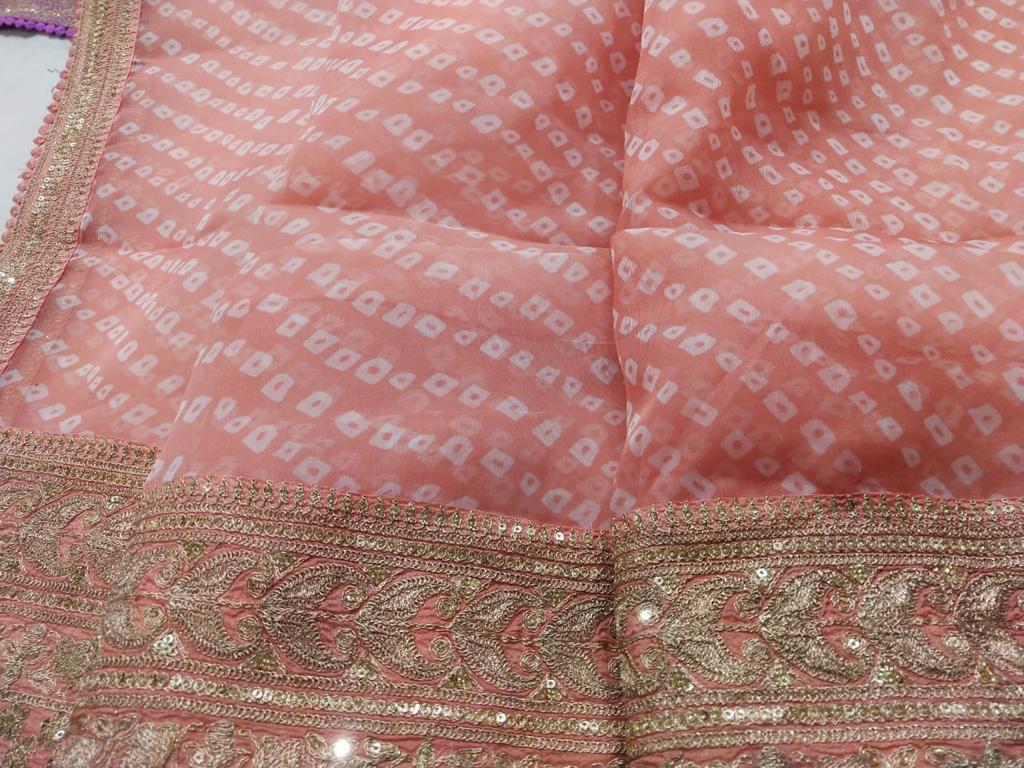 Bandhani styled organza saree - Saffronfashionindia