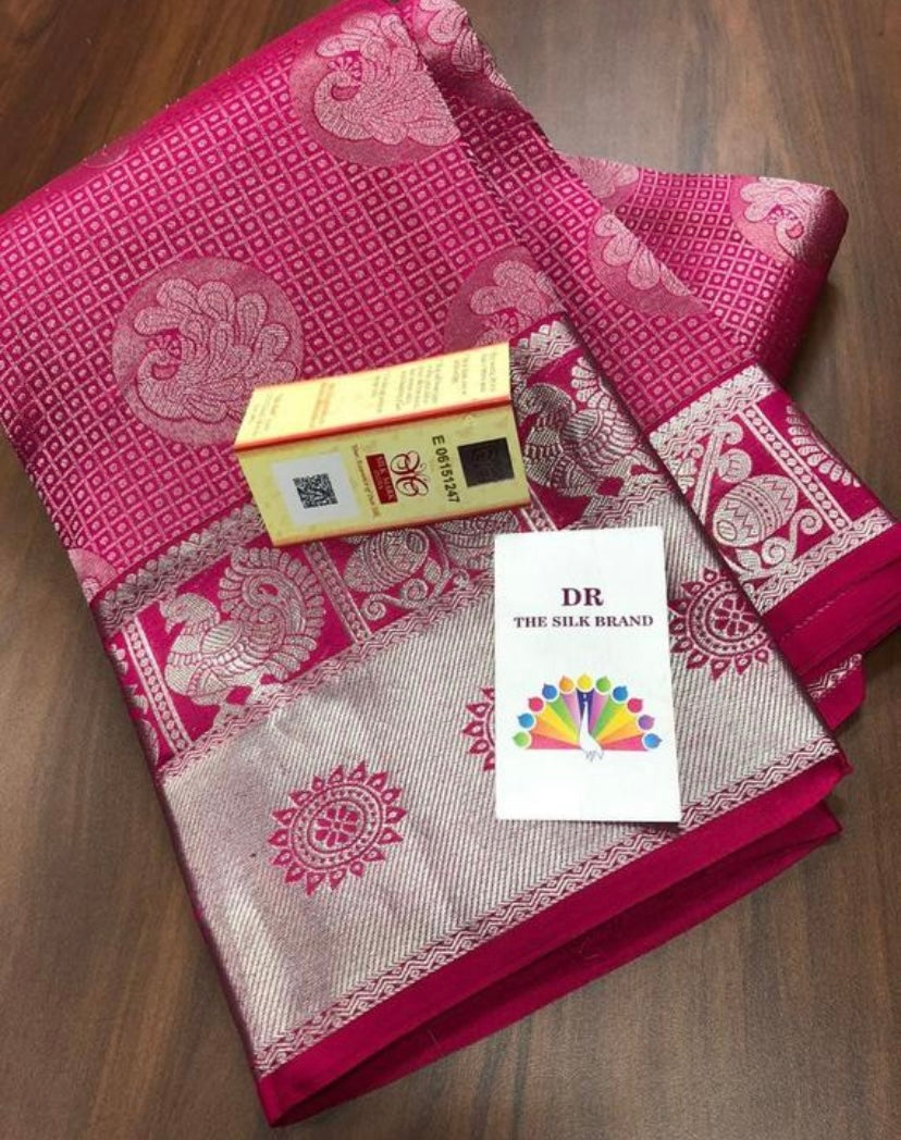 Pink silk saree - Saffronfashionindia