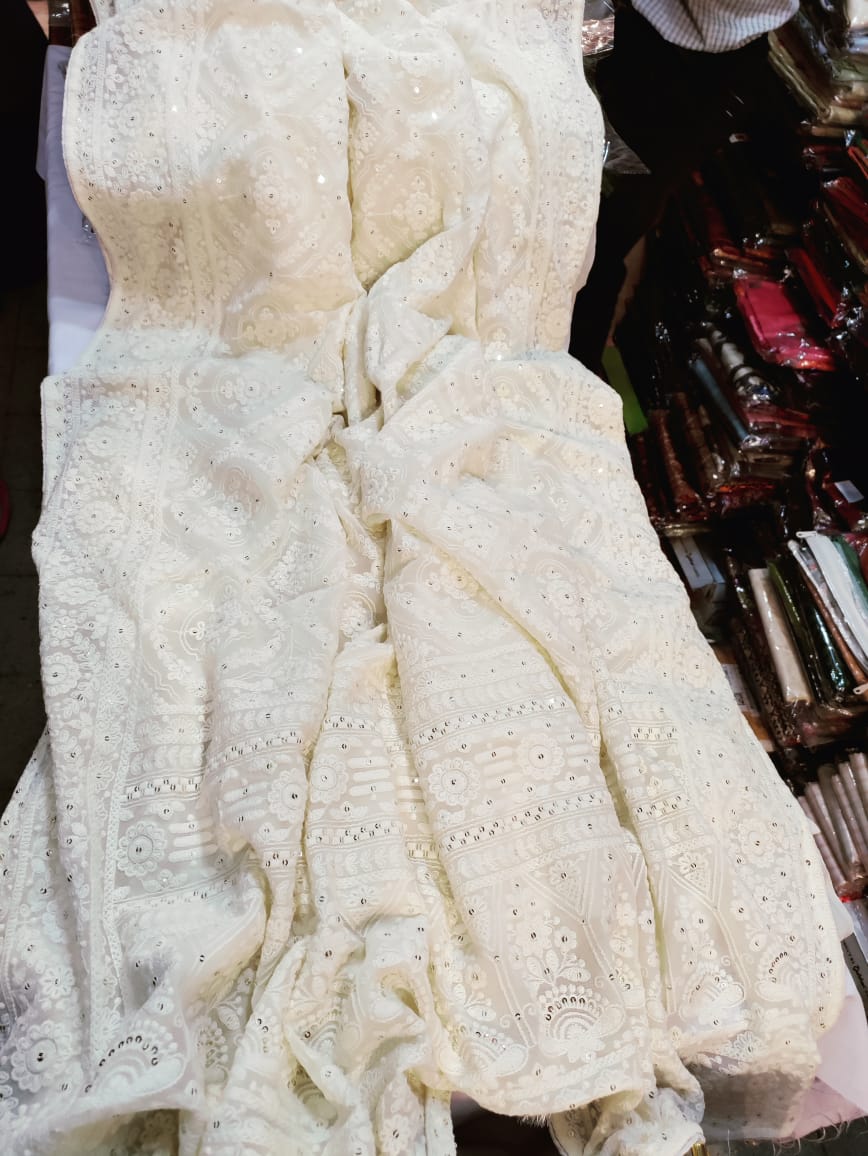 Alma Chikankari gorgette saree - Saffronfashionindia