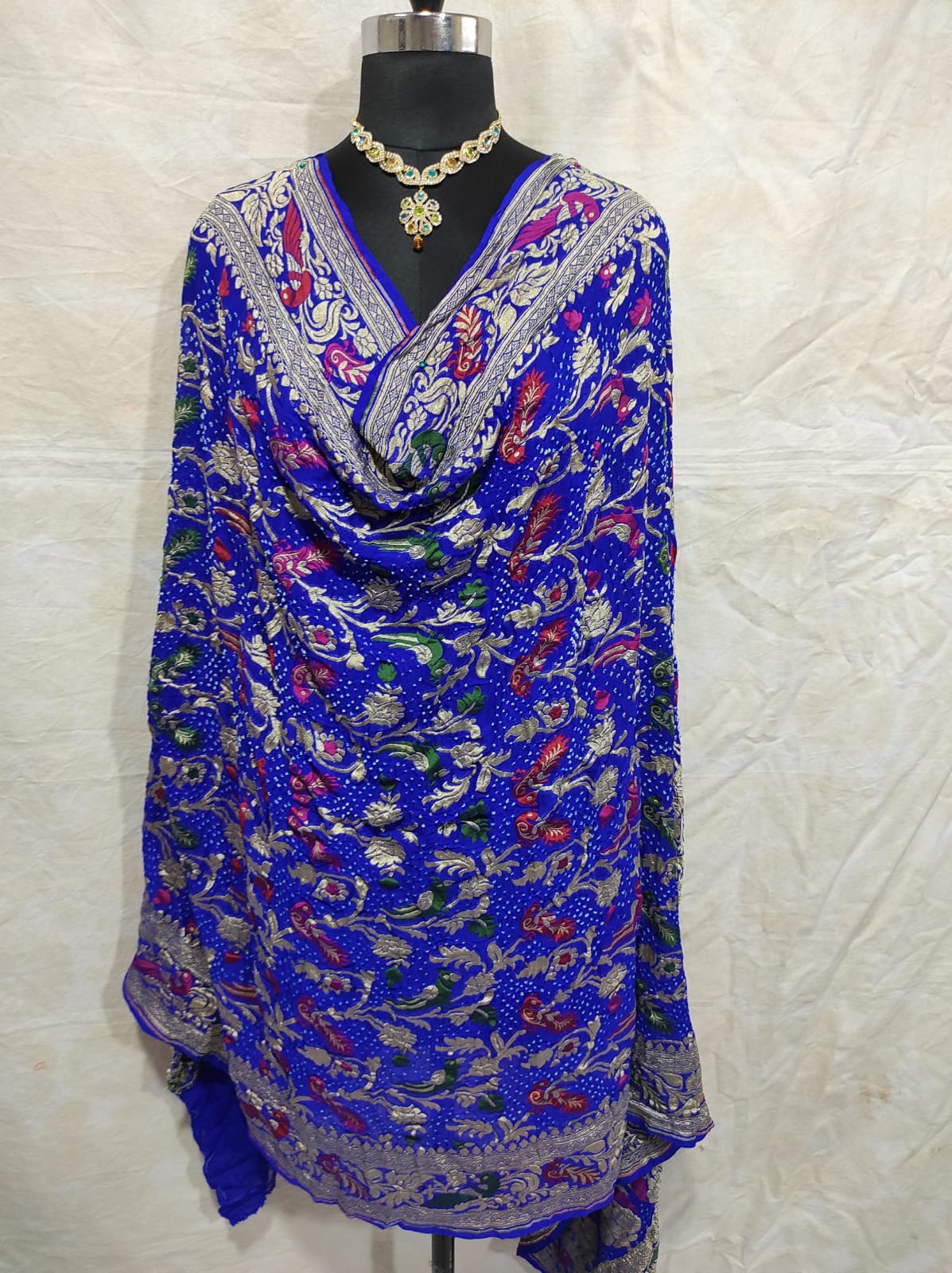 Royal blue Meenakari Banarsi dupatta - Saffronfashionindia