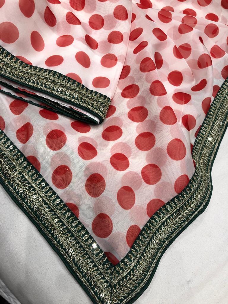 Zardosi bordered polka dot saree - Saffronfashionindia