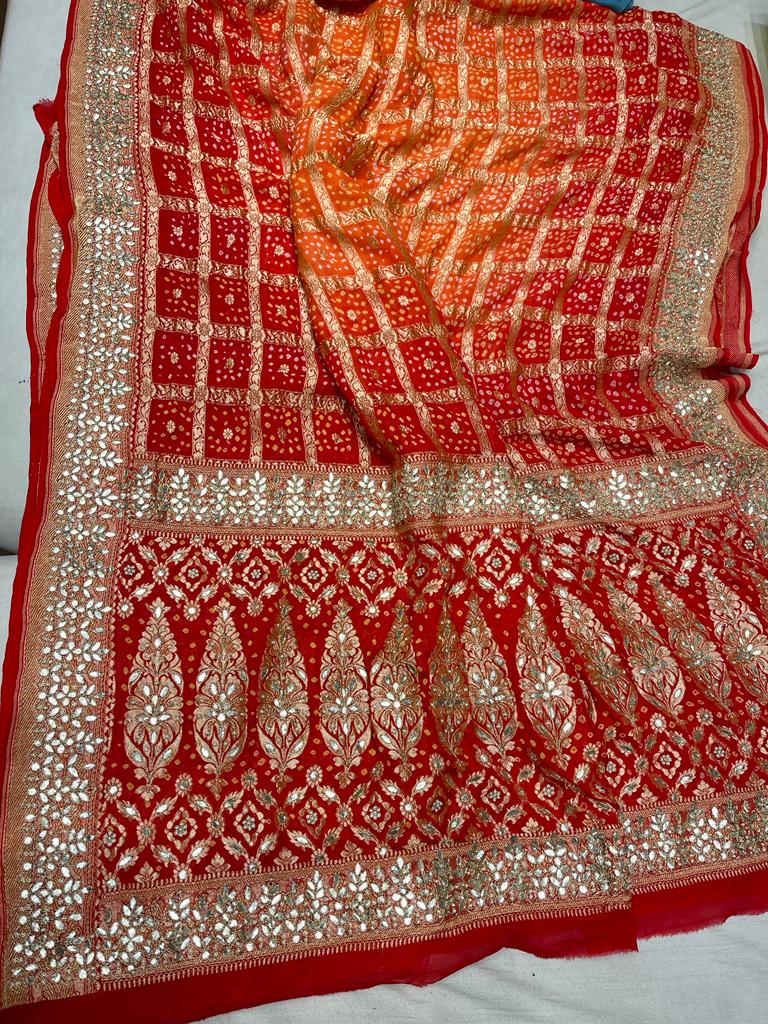 Hansiha khaddi bandhej saree - Saffronfashionindia