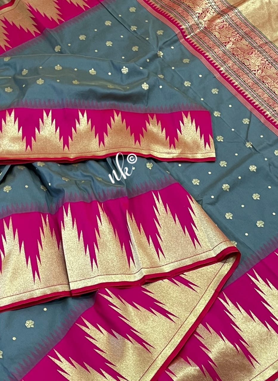 Women banarsi temple bordered saree - Saffronfashionindia
