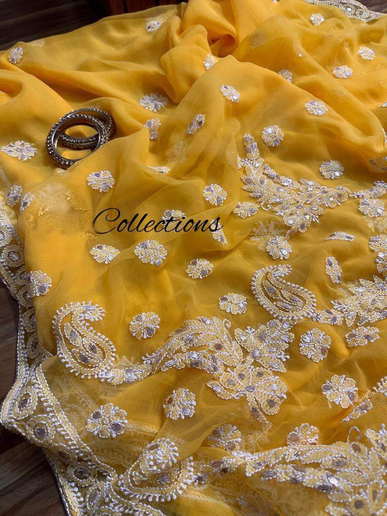 Embroidered Chikankari gottapatti inspired saree - Saffronfashionindia