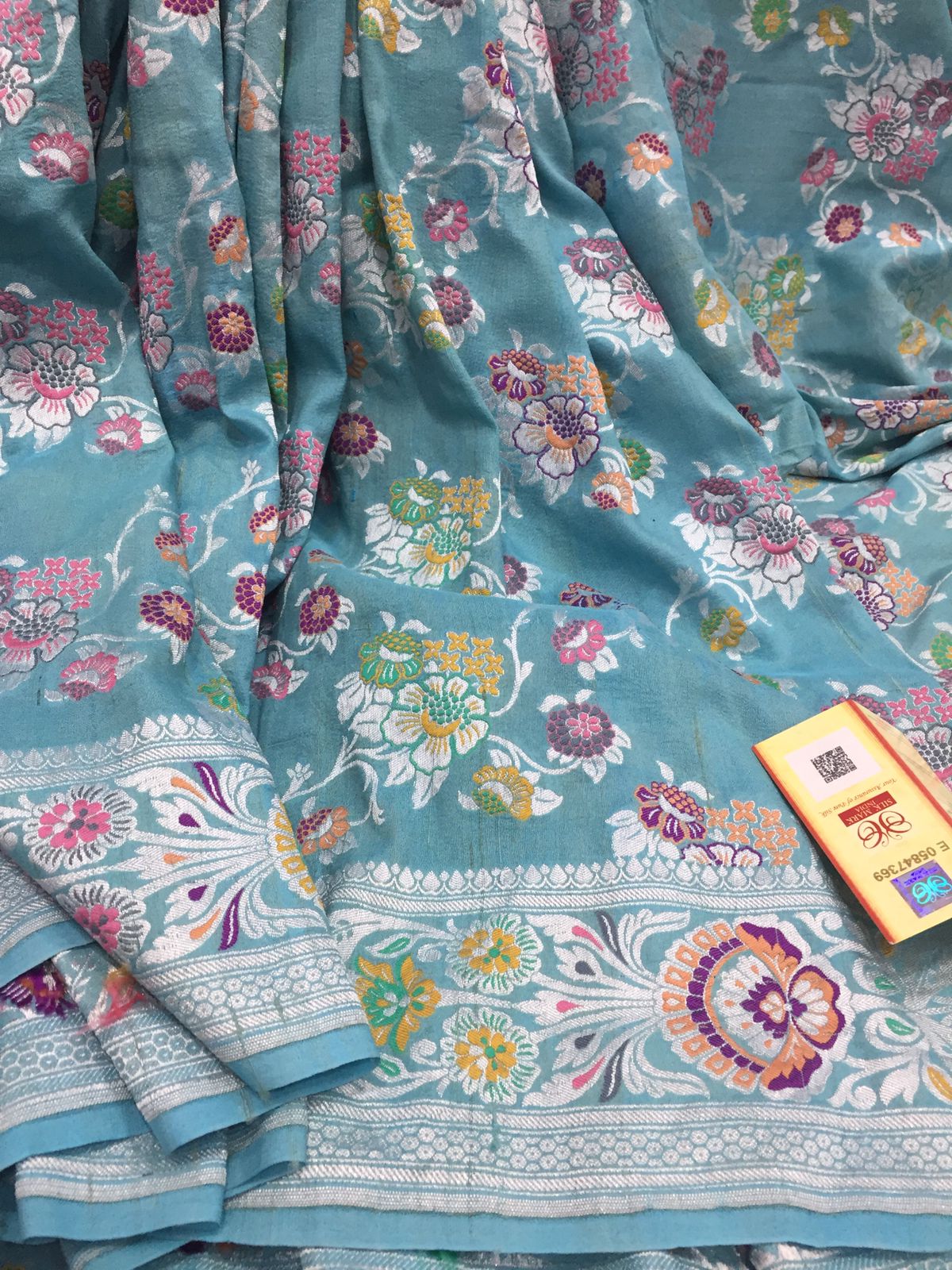 Aqua tilffi jangla tussar saree - Saffronfashionindia
